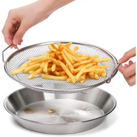 Stainless steel circular food filter, sieve, basket, easy to clean in home kitchen, long-lasting drainage, compatible with fryin