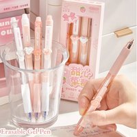 4Pcs Erasable Gel Pens 0.5mm Black Blue Ink Cute Strawberry Bow Retractable Writing Pens Smooth Writing Kawaii School Office Sup