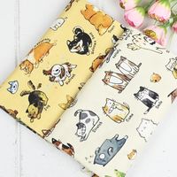 Half Yard Plain 100% Cotton Fabric Hand Drawing Cartoon Dog Cat Print, Handmade DIY Bag Garment Sewing Telas CR-1706