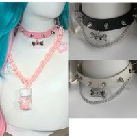 Dopamine Subculture Y2K Girls Dark Punk Japanese style rivet puppy Small pill Star pendant Cute black blue pink choker necklace