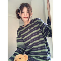 Striped T-shirts Women BF Chic Spring Unisex Long Sleeve Tops Harajuku Teens Clothing Stylish Loose Autumn Couples Hot Sale Tees