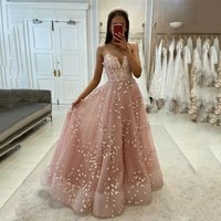 LORIE Pink Wedding Dress A Line Lace Bride Dresses Spaghetti Strap 3D Flowers Wedding Gowns Custom Made