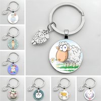 New Cute Sheep Keychain I Love Sheep Cartoon Animal Glass Dome Keychain