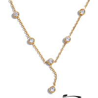 Yhpup Korean Style Exquisite Cubic Zirconia Chain Necklace for Women Stainless Steel Water Resistant Chic Jewelry Gift