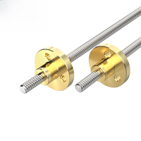 CNC 3D Printer Trapezoidal Screw Rod T4 Lead Screw Thread 4mm Lead 1mm 2mm Length 100mm 150mm 200mm 250mm with Brass Nut