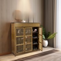 4 Tier Wooden Shoes Rack Organiser with 3 Hollow Doors