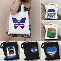 Vintage Travel Cidade Velha Arms of Cape Verde Heart Flag Map Verdean Girl Canvas Shoulder Tote Bag Shopper Reusable Eco Handbag