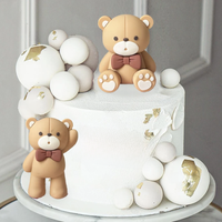 1 Set Brown Bear Cake Toppers 2-4cm White Balls Boho Teddy Bear Cake Topper for Birthday Baby Shower Cupcake Cake Decoration