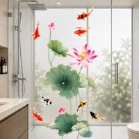Koi Fish & Lotus Flower Glass Decal - Waterproof Removable Window Sticker, Decor for Bathroom Living Room Home Office