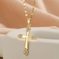 1 Piece of Fashionable, Simple and Versatile Design, New Style Micro-inlaid Round Zircon Glossy Cross Necklace For Women