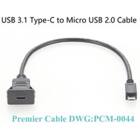 Snap-In Panel Mount USB 3.1 Type-C Female to Micro USB 2.0 Male connector Square Flush Embedded Data transmission cable