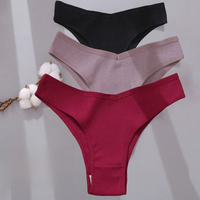 FINETOO 3PCS Brazilian Panties Cotton Women's Panties V Waist G-String Underwear Female T-back Underpants Lady Bikini Panty M-XL