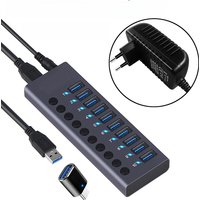 10 Ports USB 3.0 HUB Charging 5Gbps Data Transfer External Splitter Docking Station Power 60W LED Light Switch Convert Adapter