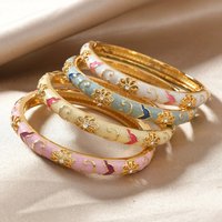 Ethnic Style Luxury Gold Color Stainless Steel Multicolor Enamel Flower Bangle for Women Charm Bride Cuff Bracelet Beho Jewelry