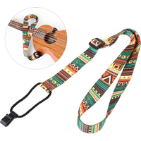 Ethnic Style Ukulele Strap Durable Adjustable Printing Ribbon Plastic Hook Clip-on Hawaii Guitar Belt Instrument Accessories
