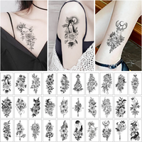30Pcs Black and White Flower Tattoo Stickers Butterfly Rose Cartoon Small Fresh Temporary Tattoo Stickers Waterproof Cover Scar.