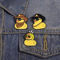 Cool Cowboy Hat Duck Brooch Enamel Pins Custom Duck With Sunglasses And Necklace Brooches Backpack Lapel Badge Cartoon Jewelry
