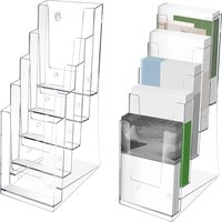 2Pcs Acrylic Brochure Holder 3/5 Tier Clear Literature Rack Flyer Holder Pamphlet Document Display for Wall Mount or Countertop
