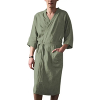 Men'S Nightgown Cotton And Linen Robes New Spring And Summer Autumn Japanese Kimono Nightgown Homewear Bath Steamed Clothes