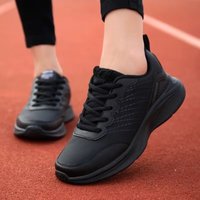 Waterproof Leather Chunky Sneakers for Women, Running Shoes, Casual Sports Shoes, Black Trainers, Autumn, Spring