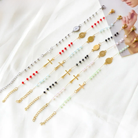 LUXUKISSKIDS Rosary Jesus Beads Bracelets Multicolor Stainless Steel Cross Christian Link Chain Enamel Prayer Hand Jewelry Gifts