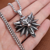 Stainless Steel Wizard 3 Wolf Head Men's Pendant Retro Medieval Geralt of Rivia Necklace Trendy Viking Witcher Jewelry Wholesale