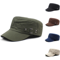 Military Style Army Cap Men Women Pure Color Washed Cotton Flat Top Cap Summer Autumn Adjustable Visor Hat