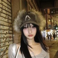 Embroidery Corduroy Thunderbolt Cap Imitation Fur Letters Korean Winter Spicy Girl Thickened Warm Ear Protection Duck Tongue Hat