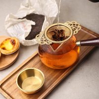 1pc stainless steel tea filter gold household tea strainer with chassis tea partition filter double ear tea filter
