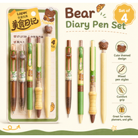 4 pcs Bear Food Daily Gel Pens For Writing 0.5mm Quick Dry Black Ink Stationery Set School Office Supplies