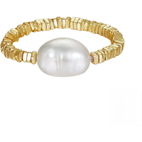 ORSA JEWELS Elegant 925 Sterling Silver 8mm Natural Freshwater Pearl Rings Adjustable 14K Gold Nugget Chain Ring for Women GPR21
