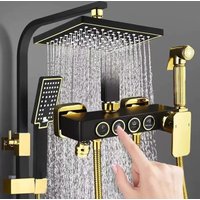 European Style Black Shower Head Set for Household Use Made of Brass Material with 4-Speed Air Pressurized Shower Head