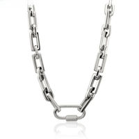 Trendy Style Gold Color Stainless Steel Thick Rectangular Link Chains Necklace for Women Men Carabiner Pendant Chunky Necklace