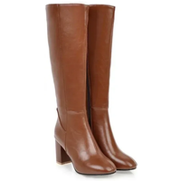 Spring Autumn Women's boots Knee-High Platform PU 7.5CM Square high heels Fashion Mature Leisure shoes for women brown