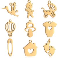 5Pc Baby Charm Nipple/Angel/Love Heart House/Stroller Charms Stainless Steel Birth Christening Shower Pendant DIY Jewelry Making