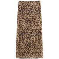 Women Leopard Tulle Midi Skirt Summer Fashion High Waist Elasticated Waistband Long Skirts Streetwear