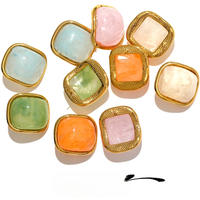 Yhpup Y2K Colorful Resin Square Golden Stud Earrings Women Summer Stainless Steel 18k Plated Candy Charm Jewelry Waterproof