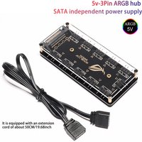1-in-10 ARGB Hub for Lighting Synchronization, 5V 3-pin to SATA Power Supply, Case Fan Hub Expansion Splitter