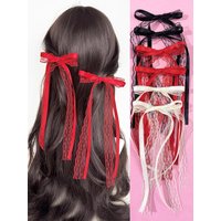 2pcs Ballet style lace bow ribbon hair clip, sweet girl's double ponytail hair clip, sweet and cool style hair accessory