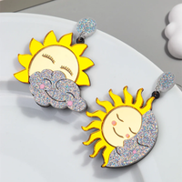 New Mirrored Acrylic Sun Moon Cloud Acrylic Earrings for Women Cute Smile Face Sunflower Asymmetric Pendant Earring Jewelry Gift