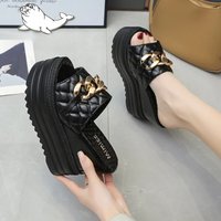 LazySea 12cm Super High Heels Women Slippers Metain Chain Height Increasing Slides Women Wedding Shoes New Platform Wedding Shoe