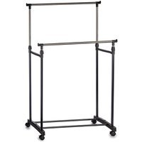 Perchero Doble de pie. Burro con ruedas doble de metal extensible. Medidas: 43 x 80 x 90 cm.