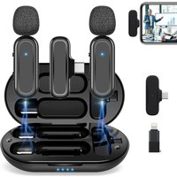 Microfono Inalambrico Solapa Dual, 2 Micrófonos Externos de Video Profesional y Micrófonos de Radiocomunicación para Teléfono/iOS/Android,Ad