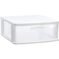 Tradineur - Cajonera sena 1 cajón, plástico blanco, 17,5 x 39 x 40 cm, cajón de almacenaje opaco, organizador auxiliar multiusos, almacenami