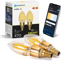Aigostar Edison Bombillas Alexa LED E14 Bombillas Inteligentes 4.5W 470LM WIFI Bombilla Vintage C35 Bombillas Filamento Regulable 2700K-6500
