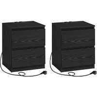 VASAGLE Kailyn Colección - Juego de 2, Mesita de Noche con Regleta de Enchufes, Mesa Auxiliar, 2 Cajones, 2 Tomas AC, 2 Puertos USB-A, Salón