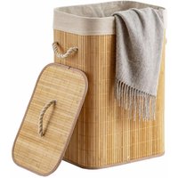 PopLiving Cesto de Ropa Sucia de Bambú (48L/60L) - Plegable con Tapa y Asas, Organizador Estilo Nórdico para Baño y Dormitorio, Natural y Re