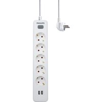 Regleta de Enchufes Philips con 5 Tomas Schuko y 2 Puertos USB