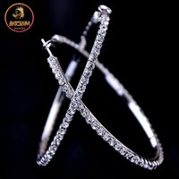 Akizoom Fashion Large Zircon Hoops Earrings 30-100mm Full Stone Big Basketball Wives CZ Hiphop Circle for Women Party Gift