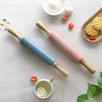 Silicone rolling pin, rubber wood handle, FDA silicone, sliding shaft design, kitchen tools, baking tools